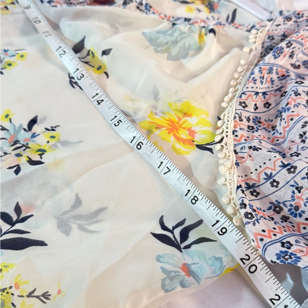Floral Mix-Print Long Sleeve Blouse - Yellow & Blue - Picture 2 of 5